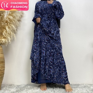 6434 #   Robe élégante pour femmes, tendance printemps-été, à col rond, à plis, avec poignets élastiques et doublure complète, motif floral - Product Image 1