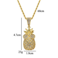Collier pendentif Hip Hop Ananas Lunettes de Soleil pour Hommes, Bijou Breloque en Forme de Fruit Sertie de Pierres, Accessoires Streetwear Hip Hop