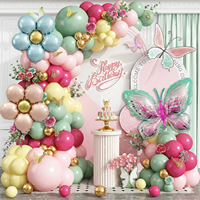 Kits d'arche de guirlande de ballons rétro vert et rose avec papillons pour la décoration de salle de mariage, ballons de fête, fournitures pour baby shower et anniversaire