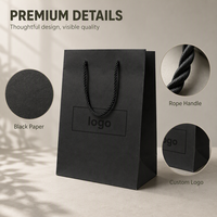Sac cadeau en papier noir personnalisé, directement de l'usine, avec poignées en corde, pour baskets, mode et emballage de détail haut de gamme