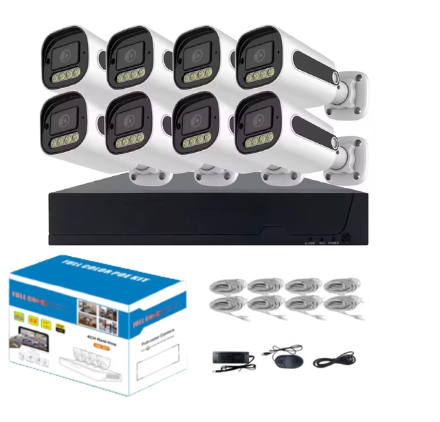 Cheap Dual Optical Full Color 8CH POE Kit One-way Audio Optional Hard Drive HD 4MP, 5MP, 8MP Network Security Camera