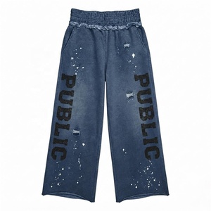 Pantalones de chándal para hombre, personalizados por el fabricante, con serigrafía, efecto Monkey Wash, rasgados, con salpicaduras de pintura, desgastados, 100% algodón, holgados - Product Image 1