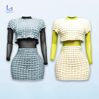 Huili fabricant Oem haut bouffant et jupe une pièce Mini robe ensemble femmes moulante 2025 mode nouveau Design col rond robe personnalisée