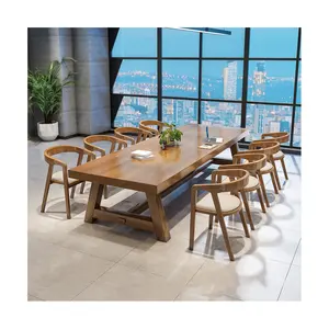 Nordic Solid Wood Dining Table Set Rectangle Walnut Long Table Restaurant Wooden Table For 8 People