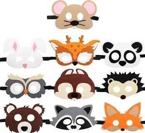 儿童万圣节圣诞派对装饰Cosplay动物园露营主题派对礼品用品10件毛毡动物面具
