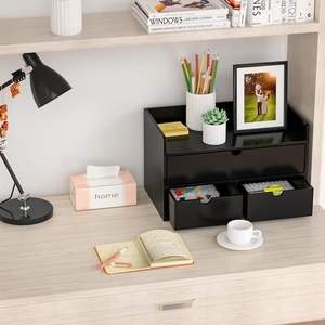 Modern Black <strong>Mini</strong> Bamboo Desk Organizer with Shelf Tabletop Cosmetic Storage <strong>Drawer</strong> for Office or Home Use - Product Image 3