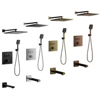 Ensemble de douche de luxe en laiton doré avec robinets thermostatiques, modèle à bouton-poussoir, double poignée, mitigeur chaud/froid, douchettes pluie et massage