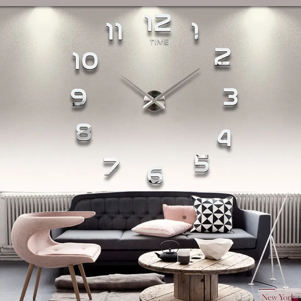 Relógio 3d de 17-47 polegadas de parede, decorativo, adesivo 3d sem moldura, relógio digital de parede diy