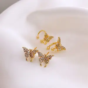 2021 Fashionable Jewelry Shining Butterfly Female Inlaid Diamond Earrings Butterfly Clip On Earing