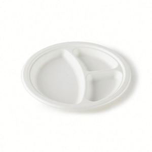 Plateau de restaurant à 3 compartiments en pulpe de canne à sucre, assiette jetable naturelle compostable en bagasse avec logo - Product Image 1
