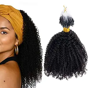 Wholesale Keratin Virgin Hair Vendors Human Pre Bonded Brazilian Remy Soft Kinky Curly Wave Micro Beads Ring Loop Hair Extension