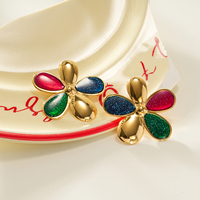 Boucles d'oreilles pendantes en acier inoxydable plaqué or 18 carats, style coréen, motif floral coloré scintillant, non décolorantes, douces et mignonnes