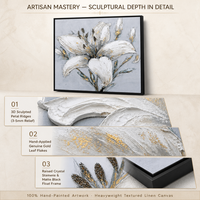 Peinture abstraite sur toile de lys blancs peints à la main avec accents dorés, tableaux muraux à l'huile pour la décoration du salon