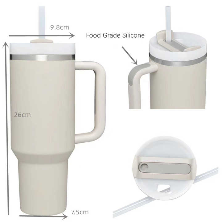 Upgraded 40oz Silicone Handle Double Ice Water Cup With Straw and Lid ...