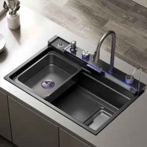 Fregadero Inteligente de Cocina de Acero Inoxidable 304 con Lavado Integrado de Vegetales y Recolección de Residuos con Diseño de Panal en Relieve - Product Image 1