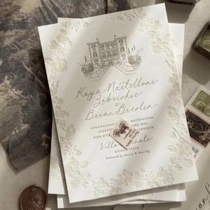 Set <span class=keywords><strong>di</strong></span> Biglietti d'Auguri Personalizzati per Matrimonio, con Goffratura, Nastro in Raso, Schizzo <span class=keywords><strong>di</strong></span> Castello, Busta e Carta Artistica con Stampa a Rotocalco - Product Image 4
