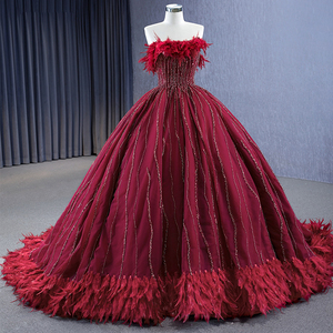 Vintage Elegant Feather Boat Neck Party Formal Evening Gowns <b>Dresses</b> for Women Jancember Rsm222232 - Product Image 1