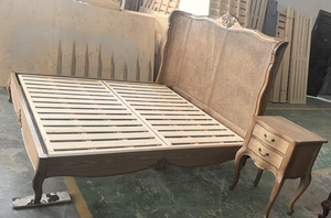 Cama de Madera Maciza Estilo Francés con Ratán, Muebles Elegantes para Dormitorio ZLY-0205, Cama de Madera Maciza con Ratán Tallado Estilo Francés ZLY-0205 - Product Image 3