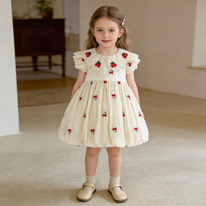 Nuovo <span class=keywords><strong>vestito</strong></span> estivo per ragazze, ricamo a ciliegia, colletto in pizzo, maniche a sbuffo, <span class=keywords><strong>vestito</strong></span> <span class=keywords><strong>da</strong></span> <span class=keywords><strong>principessa</strong></span>, 2-6 anni, per bambina, casual, per feste di compleanno - Product Image 1