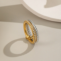 Bague double ronde bicolore en acier inoxydable taille 7 X&L pour femme, plaquée or 18 carats, étanche, bijou de doigt tendance pour le quotidien