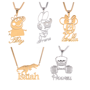 Custom Jewelry Gold Plated Personalized <strong>Kids</strong> Gift Cartoon Pendant Chain Character <strong>Name</strong> Plate <strong>Necklace</strong> - Product Image 1