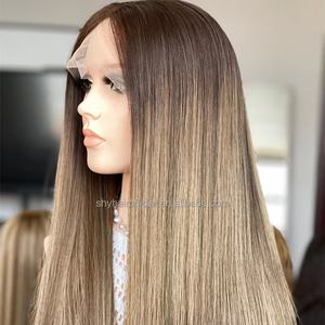 Bonito cabello humano lujoso HD encaje superior capa súper ligera recta Ombre Color judío Kosher peluca para mujeres - Product Image 1