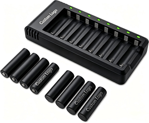 Pilas <span class=keywords><strong>Recargables</strong></span> <span class=keywords><strong>AA</strong></span> <span class=keywords><strong>y</strong></span> <span class=keywords><strong>AAA</strong></span> con Cargador Inteligente de 8 Bahías, Pilas NiMH <span class=keywords><strong>AA</strong></span> de 2800mAh <span class=keywords><strong>y</strong></span> <span class=keywords><strong>AAA</strong></span> de 1100mAh con Baja Autodescarga, Logotipo Personalizado - Product Image 1