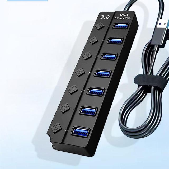 4/7-Port USB 3.0 Hub with LED Indicator Independent Switch Control for Laptop Flash Drive Hard Disk Printer Camera Keyboard