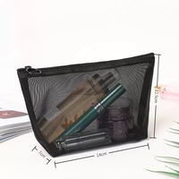 Tas Kosmetik Jala Ramah Lingkungan dari Nilon, Penutup Ritsleting, Dapat Dilipat, Kantong Penyimpanan Perjalanan, Bernapas, Transparan, Tas Kuas Makeup dengan Ring