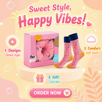 Chaussettes promotionnelles amusantes en coton 200N de haute qualité, motif et emballage personnalisés, boîte cadeau créative en forme de donut OEM