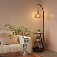 Lampe de sol multifonctionnelle de style vintage américain, populaire sur Internet, avec abat-jour en verre LED, CRI 90+, et fonction de table basse de rangement