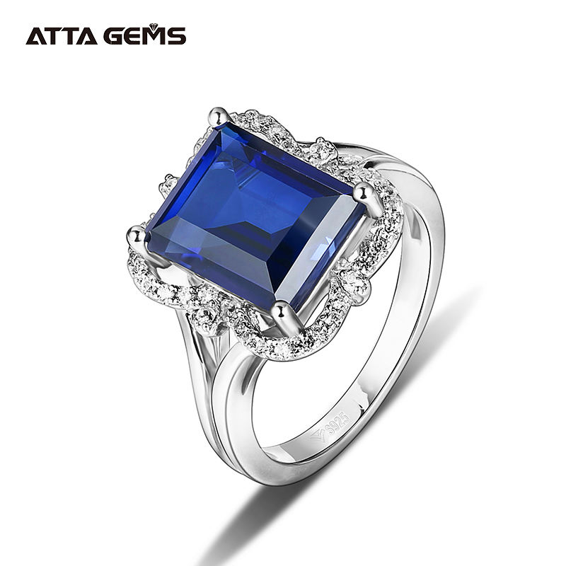 Anillo de Zafiro Azul para Hombre, Anillo de Compromiso de Plata de Ley 925  100% Auténtica, Anillos de Zafiro Azul para Mujer, Regalos de Boda, - Main Image