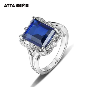 男士蓝宝石戒指真正的100% 925纯银订婚女士婚礼蓝宝石戒指派对礼物高级珠宝