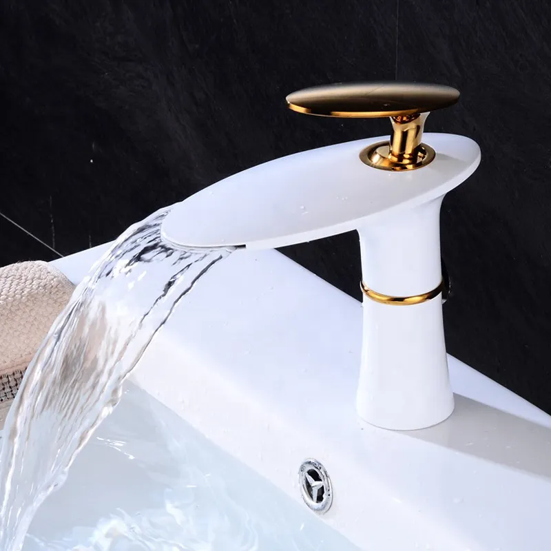 Wholesale modern Bathroom Brass Water Mixer Tap White Waterfall Basin Faucet