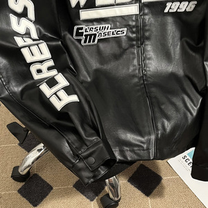 Giacca Bomber in Pelle PU con Ricami Stile Moto Retrò, Abbigliamento da Pilota per <span class=keywords><strong>Uomo</strong></span>, <span class=keywords><strong>Primavera</strong></span> e Autunno - Product Image 5