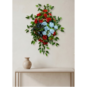 <b>Artificial</b> Red and Blue Rose <b>Bouquet</b> Decorative Wreath and Swag Floral Arrangement for Home Wedding Wall Event Decor - Product Image 4