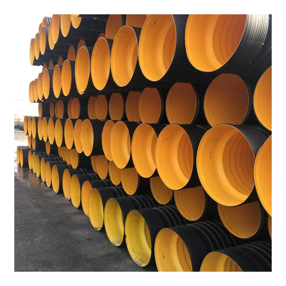 Tubería de drenaje corrugado de doble pared de plástico Hdpe, correa de acero inoxidable de gran diámetro, 200Mm, 250Mm, 300Mm, venta al por mayor