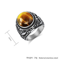 Cincin Baja Tahan Karat untuk Pria Cincin Baja Titanium Ukiran Batu Mata Harimau Turquoise Perhiasan Fashion
