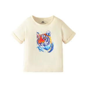 Gavin Yang Kinder Jungen einfarbiges T-Shirt mit Logo solide Farbe Baumwolle T-Shirt bedruckt individuelles T-Shirt Kinder
