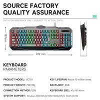 Clavier de jeu filaire USB 2.0 SC715 noir arabe RGB - Design élégant, rétroéclairage, logo personnalisé, nouveau