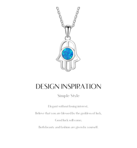 Factory wholesale Fashion S925 Sterling Silver Palm Inlay Blue Opal Pendant Necklaces For Women's jewelry <b>gifts</b> - Product Image 3