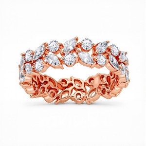 Bague de promesse en or 10KT 14KT 18KT et argent sterling 925 avec diamants de laboratoire taille ronde et taille marquise, couleur VVS VS EF, pour femme - Product Image 1