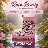 Chaussures imperméables pour enfants avec logo personnalisé, imprimé léopard rose, antidérapantes, en caoutchouc naturel et néoprène, bottes de pluie pour les petites filles, pour l'école