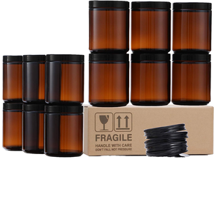 250ml 8oz hổ phách thủy tinh thẳng bên thực phẩm dinh dưỡng container miệng rộng Jar nhôm vít nắp lọ thủy tinh phẳng cho nến thơm - Product Image 1