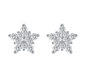 Pendientes de Plata 925 con Diseño de Copo de Nieve, Baño de Rodio, Moissanita Redonda de Corte Brillante, Engaste de Garra, Estilo Moderno, Uso Diario para Mujer - Product Image 1