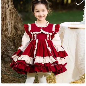 Çocuk toptan kız elbise önlüklü Ruffles el yapımı İspanyolca çocuk çocuk Lolita kız elbise
