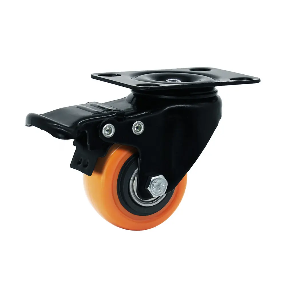 1.5 inç Pvc turuncu tekerlek tekerlekler döner üst plaka dişli kök Castor arabası tekerlekler ile hafif mobilya tekerler tekerlek