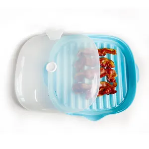 Gran oferta, cocina de tocino microondas sin BPA de PP de grado alimenticio personalizada con tapa, cocina tocino crujiente en minutos