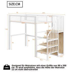 <span class=keywords><strong>Lit</strong></span> <span class=keywords><strong>mezzanine</strong></span> moderne en métal 90x200cm <span class=keywords><strong>avec</strong></span> armoire de <span class=keywords><strong>rangement</strong></span> <span class=keywords><strong>et</strong></span> escalier 1 place blanc (sans matelas) pour salon - Product Image 2