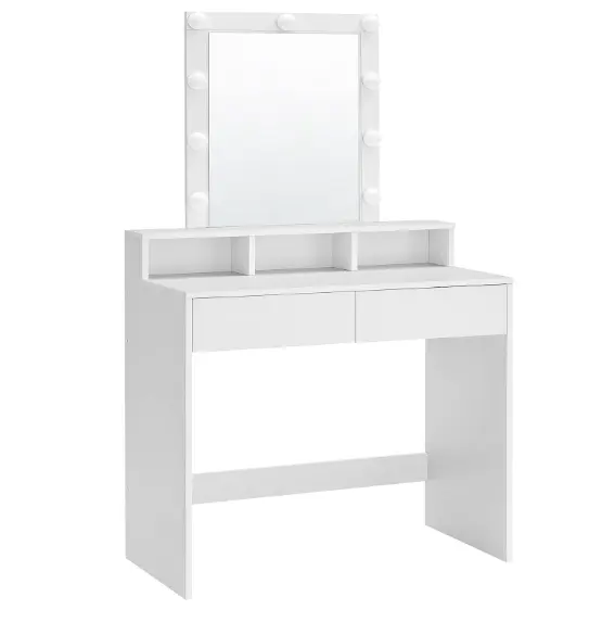 Meja rias rias Modern, meja rias cermin untuk kamar tidur, Meja rias melamin putih logam dengan cermin Led